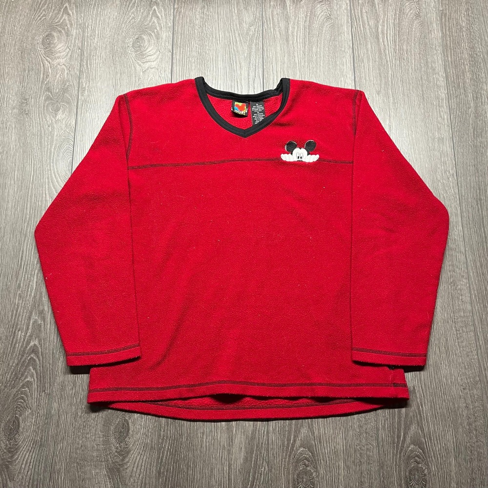 Vintage Disney Mickey Mouse Embroidered Fleece Sweater Medium Red